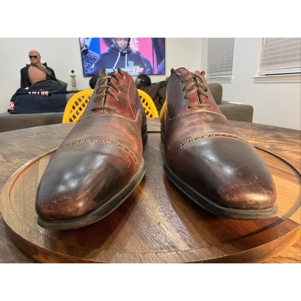 Magnanni 16949 Men’s Size 8 M Brown Leather Dress Shoes Cap Toe Brogue Oxfords
